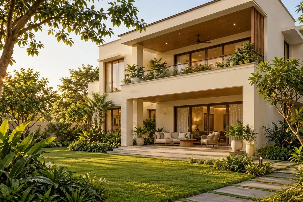 Illustrative villa community with landscaped surroundings; not a project photograph